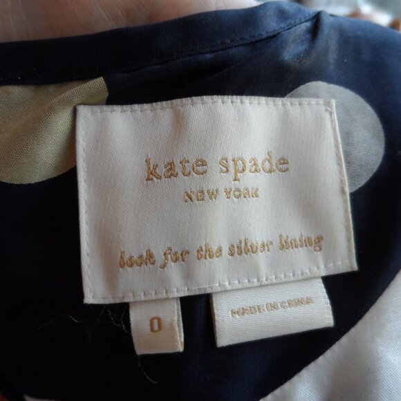 Kate Spade Navy Blue Multi Polka Dot Belted A Line Dress w/Front Ruffle Size 0 - Picture 16 of 16